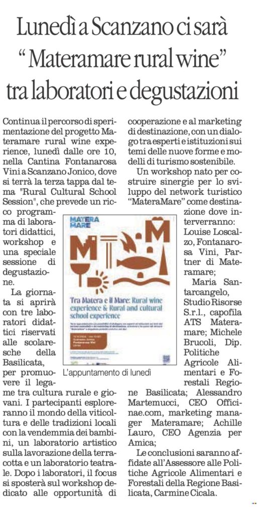 il quotidiano del sud materamare terza rural wine experience